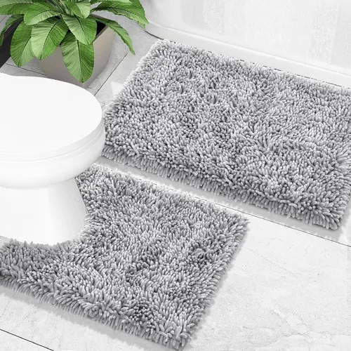 Miniatura 21 de Yimobra Juego de 2 alfombras de baño, alfombra de baño suave y absorbente y alfombra de inodoro en forma de U con respaldo antideslizante, alfombras
