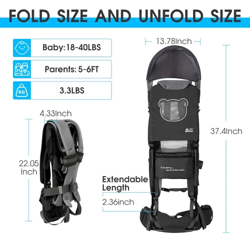 Miniatura 2 de WIPHA Mochila de Senderismo para Bebé, Mochila de Hombro Ligera para Niños Pequeños con Protección Solar, Mochila de Silla para Niños de 6 Meses a 2