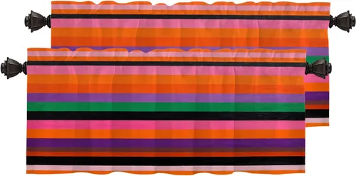 Miniatura 15 de Cortinas de cocina de hojas de arce otoñales para ventanas, hojas verdes y rojas sobre cenefas opacas negras, tratamientos de ventana de poliéster