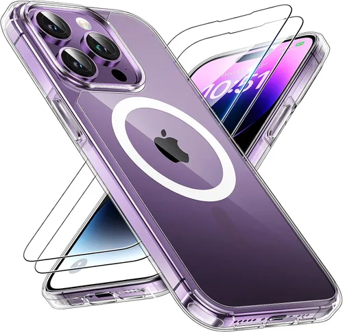 Miniatura 141 de TAURI Funda magnética 2 en 1 transparente para iPhone 14 Pro, compatible con Magsafe [no amarillenta] con protector de pantalla, protección de grado
