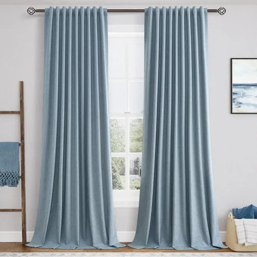 Miniatura 23 de Natural Linen 100% Blackout Curtains for Bedroom 98 Inch Length 2 Panels Set Back Tab Cream Neutral Farmhouse Living Room Darkening Curtain Track