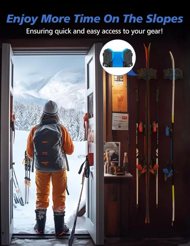 Miniatura 7 de Skifavs Soporte de Pared para Esquí y Snowboard, Montaje de Pared para Esquí y Montaje de Pared para Rack de Esquí para Garaje que Ahorra Espacio