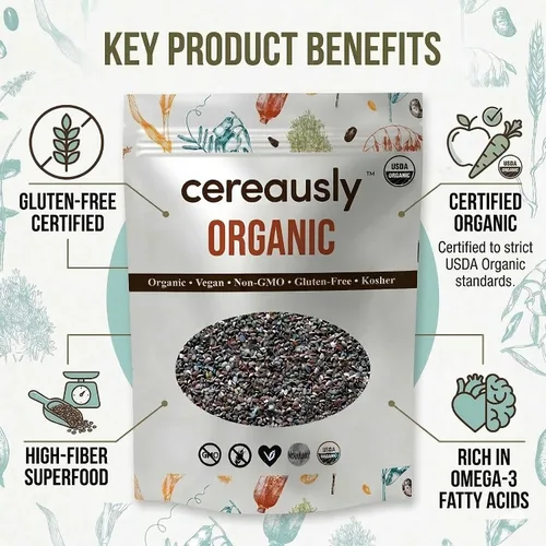 Miniatura 2 de Semillas orgánicas de chía negra de 4 libras a granel – Superalimento Omega-3 con alto contenido de fibra, sin OMG, sin gluten, veganas, kosher
