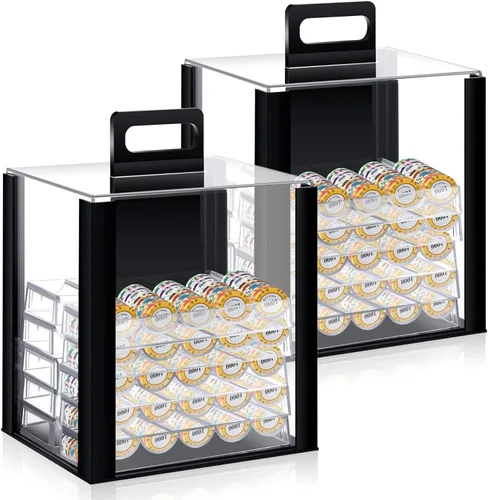 Miniatura 9 de Hiboom 1 estuche acrílico para fichas de póquer, juego de 1000 bandejas de chips de capacidad para fichas, incluye vitrina acrílica portadora y 10