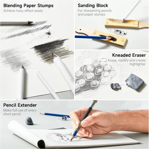 Miniatura 4 de Shuttle Art Kit de dibujo de 103 piezas, suministros de dibujo profesional con boceto, carbón, colores, grafito, lápices y palos pastel