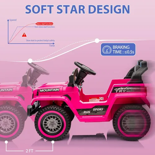 Miniatura 4 de Hetoy Camión de paseo para niños, auto eléctrico con batería de 12 V con control remoto para padres, suspensión de resorte, 3 velocidades, luces Rosa