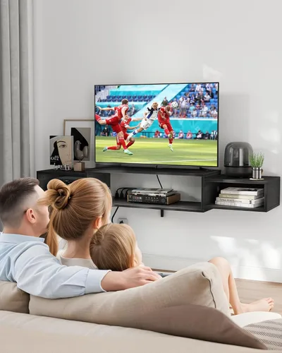 Miniatura 2 de Soporte de TV flotante de 55 pulgadas con toma de corriente, estante de consola multimedia montado en la pared para televisores, centro