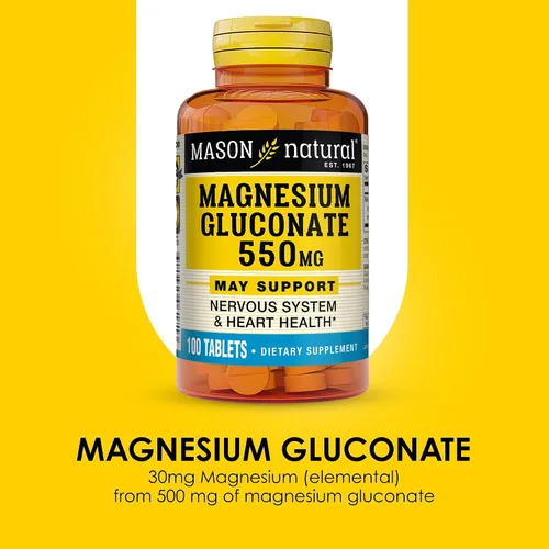 Miniatura 4 de Mason Natural Gluconato de magnesio 550 mg - Corazón saludable y sistema nervioso, función muscular mejorada y niveles de presión arterial, 100