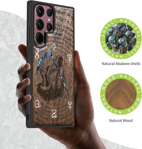 Miniatura 2 de Carveit Funda de madera de diseñador para Samsung Galaxy S22 Ultra (grabado en madera e incrustaciones de carcasa) compatible con cargadores Grim