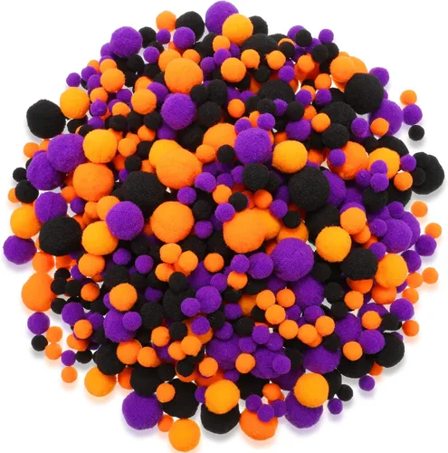 Tegeme 1200 bolas de pompones para invierno, Halloween, Acción de Gracias, Navidad, manualidades, hogar, oficina, escuela, decoración (negro, naranja