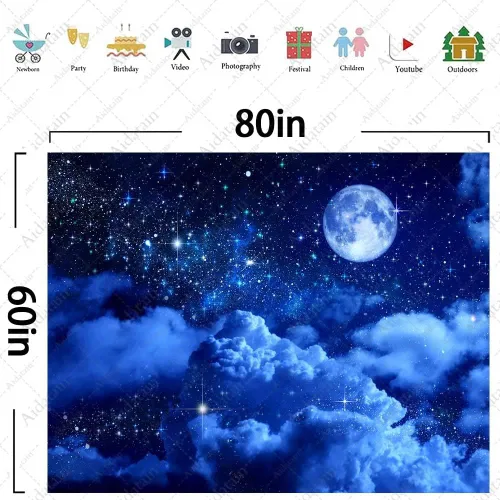 Miniatura 7 de Aidatain Tapiz de luna azul cielo nocturno nube creciente tapiz grande de 80 pulgadas 60 pulgadas 60 pulgadas de tela de franela temática de luz