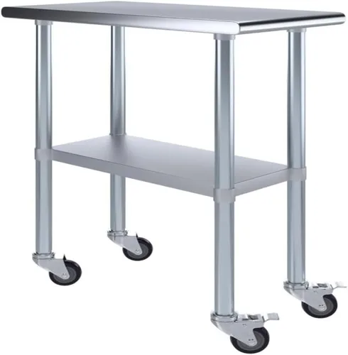Miniatura 6 de Mesa de trabajo comercial de acero inoxidable con estante inferior y ruedas (24x72)