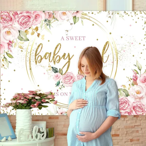 Miniatura 3 de Sensfun Telón de fondo floral con texto en inglés "It's a Girl" para baby shower con texto en inglés "A Sweet Baby Girl is On The Way
