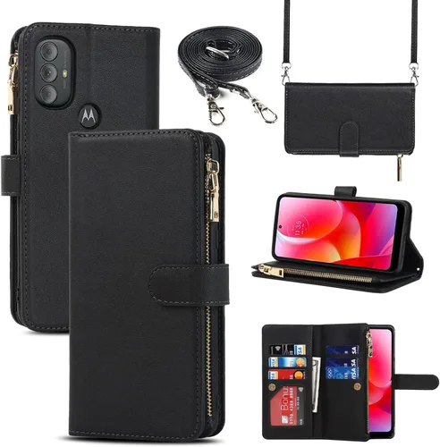 Miniatura 10 de Funda para Motorola Moto G Pure (2021)/Moto G Power (2022)/Moto G Play (2023) Funda tipo cartera, [9 ranuras para tarjetas] Collar cruzado ajustable