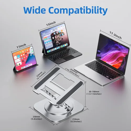 Miniatura 6 de MCHOSE Soporte para laptop con base giratoria de 360°, soporte plegable para computadora ajustable, diseño ergonómico compatible con MacBook Air