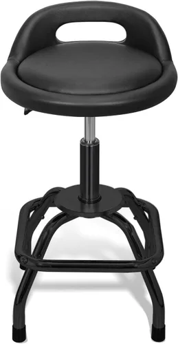 Tipo S Taburete de tienda con respaldo, taburete ajustable para garaje y taller, giratorio de 360° con reposapiés, asiento acolchado y soporte