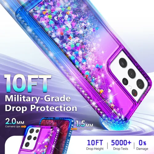 Miniatura 298 de NGB - Funda de teléfono diseñada para Samsung Galaxy S9+ Plus, morado/azul, con purpurina líquida para mujeres y niñas, con protector de pantalla