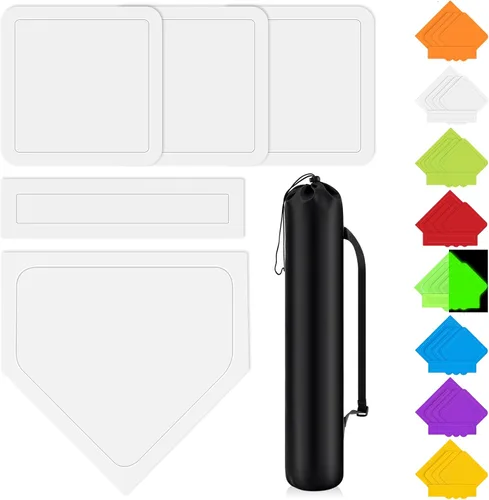 Miniatura 8 de Hiboom Juego de 5 bases de béisbol y sóftbol con bolsa de transporte portátil, 3 bases abatibles, 1 placa de inicio, 1 goma de lanzamiento