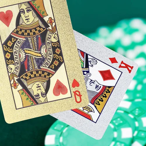 Miniatura 5 de Joyoldelf 2 barajas de cartas de juego de 24 quilates, póquer impermeable con patrón de dólar en caja de regalo, 1 oro + 1 plata