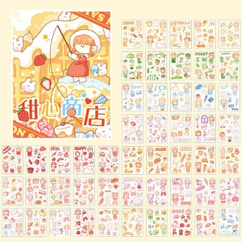 Kawaii Washi - Juego de calcomanías (50 hojas), postre dulce, fruta, plantas, papelería, gelatina, pastel de gelatina, calcomanías de alimentos para