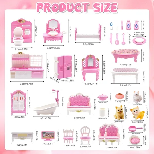 Miniatura 2 de Casa de muñecas, con sala de estar, dormitorio, baño, muebles de cocina, casa de muñecas de doble cara con 1 muñeca, 3 juegos de ropa, luces