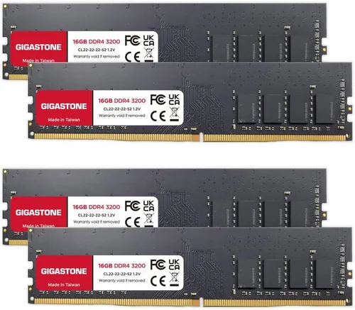 RAM DDR4: kit GIGASTONE de 64 GB (4 x 16 GB) DDR4 3200 MHz (2933 MHz o 2666 MHz) PC4-25600 (PC4-23400, 21300) CL22 1.2V UDIMM 288 pines sin búfer no