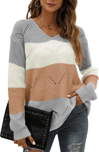Miniatura 3 de WEESO Suéteres casuales de punto para mujer con bloques