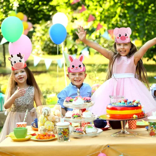 Miniatura 4 de Yinder 48 sombreros de fiesta de cumpleaños con temática de animales de granja, diademas de animales, corona de papel de granja para recuerdos