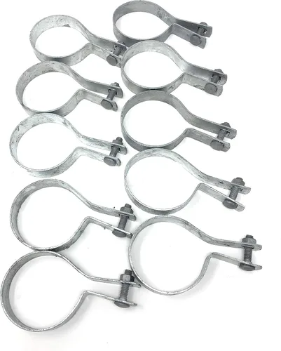 Miniatura 5 de Paquete de 10 bandas de tensión con pernos y tuercas para valla de eslabones de cadena, puerta, postes (1-7/8 pulgadas)