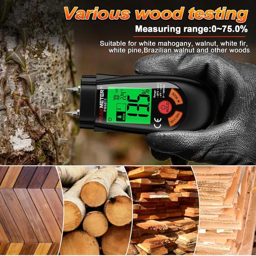 Miniatura 3 de Medidor de humedad de madera, con función de temperatura y humedad, adecuado para la determinación rápida del contenido de humedad de muchos tipos