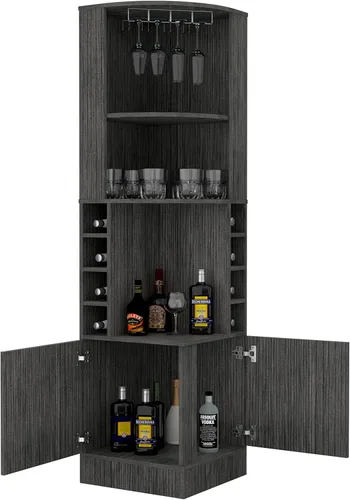 Miniatura 17 de Tuhome Syrah - Armario esquinero con dos estantes externos, estante para copas, ocho cubículos, diseño moderno para sala de estar o bar en casa
