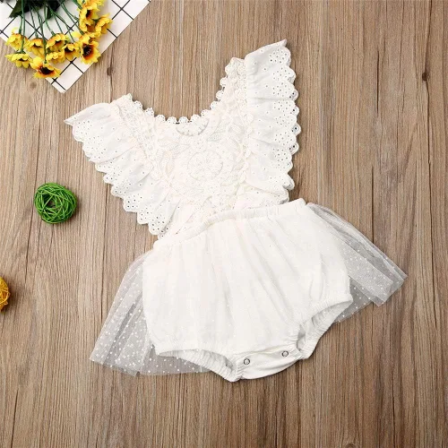 Miniatura 2 de Mameluco de tutú de tul con flores de encaje para bebé, vestido de princesa para primer cumpleaños, ropa de fiesta