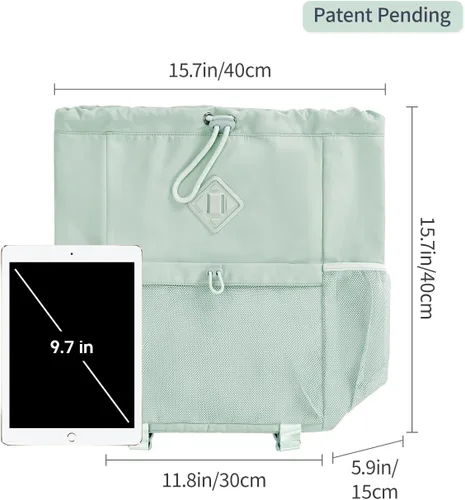 Miniatura 9 de WANDF Mochila con cordón para mujer, bolsa de gimnasio con correa para esterilla de yoga, resistente al agua, con bolsillo de malla, Verde