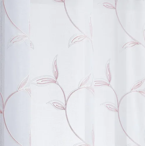 Miniatura 3 de Cortinas LinenZone de piso a techo para ventanas extra anchas. Cortinas transparentes blancas para divisores de habitación con bordado de hojas rosa