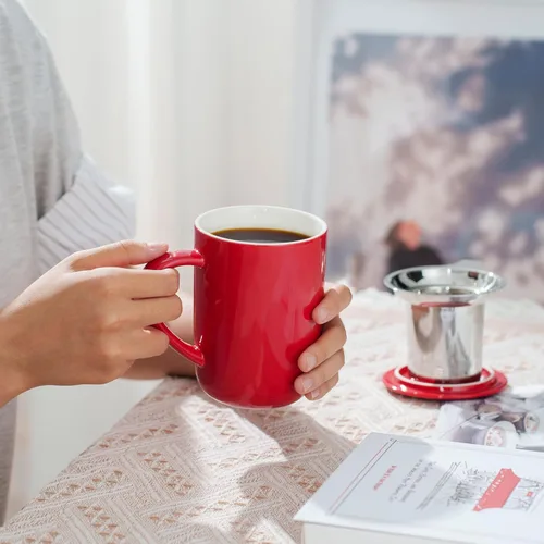 Miniatura 6 de CEEFU Taza de té de porcelana con infusor y tapa, tetera con filtro y posavasos, máquina de té para hojas sueltas, 16 onzas para té, café, leche