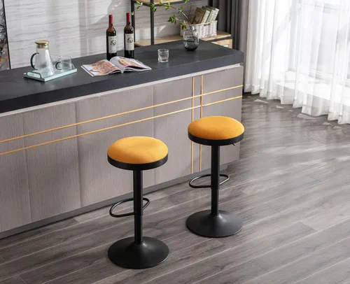Miniatura 5 de CIMOTA Juego de 2 taburetes de bar redondos giratorios con espalda descubierta ajustable, taburete de bar moderno industrial para cocina, hogar