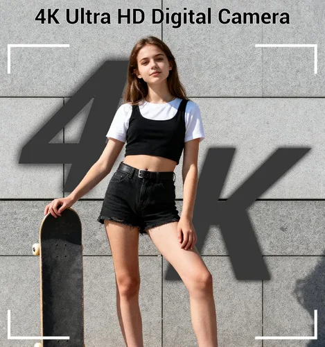 Miniatura 2 de Cámara digital 4K, cámara digital compacta digital de enfoque automático, zoom digital de 16X, cámara de viaje mejorada con tarjeta SD de 64 GB, 2