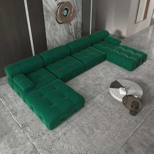 Miniatura 19 de Sofá modular seccional, sofá de terciopelo, asiento medio, beige