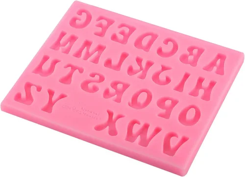 Miniatura 8 de Moldes de silicona con forma de letras, herramienta de decoración, rosa, gris, molde del alfabeto para pastel, fondant, chocolate (rosa)