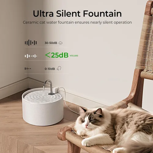 Miniatura 2 de Voluas Fuente de agua de cerámica para gatos: fuentes para gatos de 2.2L/74 oz para beber, dispensador automático de agua para mascotas con bomba