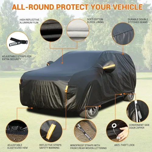 Miniatura 3 de Tecoom Funda impermeable para automóvil para todo tipo de clima, fundas para automóviles con forro polar grueso con cerradura/puerta con cremallera