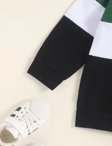 Miniatura 3 de itkidboy Conjunto de 2 piezas de ropa de bebé niño con capucha y sudadera con bloques de color + pantalones