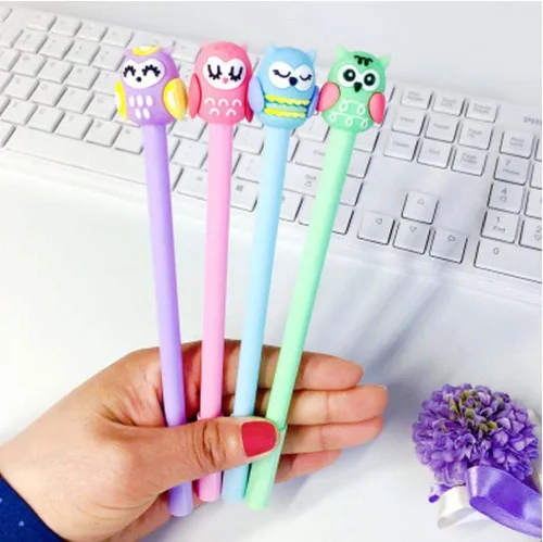 Miniatura 6 de 4pcs lindo búho gel pluma 0.020 in tinta negra estudiante escritura plumas novedad Kawaii animales en forma de pluma escuela papelería suministros