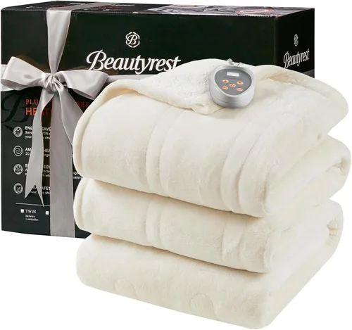 Miniatura 19 de Beautyrest Manta térmica, manta eléctrica, suave, cálida y reversible, manta térmica Sherpa para oficina, sofá, 3 ajustes de calor, apagado