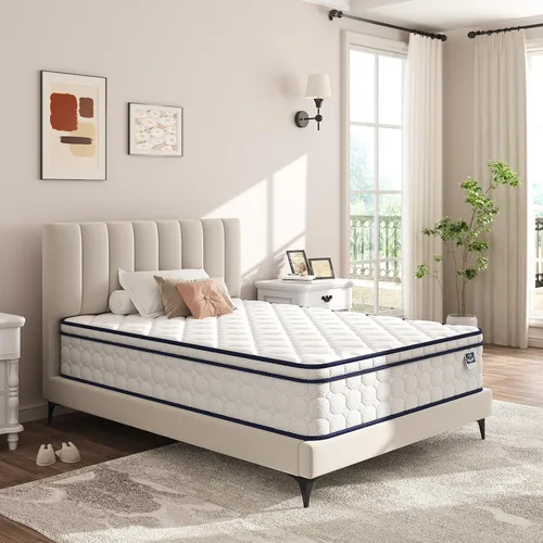 Miniatura 9 de Colchón tamaño matrimonial, espuma viscoelástica mediana de 10 pulgadas y resortes ensanchados zonificados para alivio de presión, aislamiento