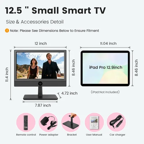 Miniatura 9 de Smart TV pequeño de 12.5 pulgadas, Full HD 1080P, Smart TV de pantalla plana compacta con aplicación integrada, sintonizador digital ATSC, entradas