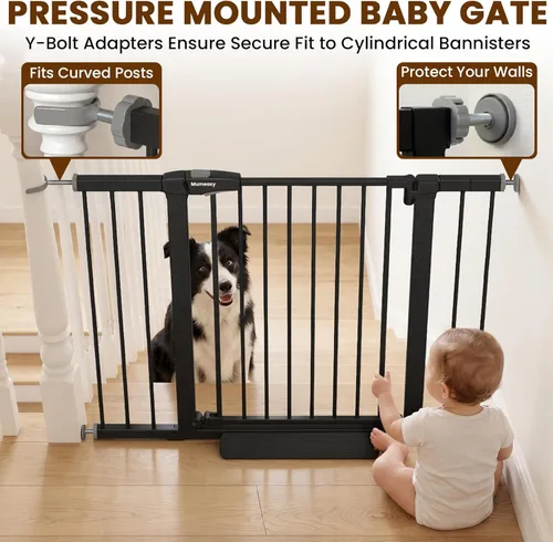 Miniatura 3 de Mumeasy Puerta de bebé de 29.7-46 pulgadas para escaleras, puerta de perro montada a presión para puertas, puerta de cierre automático a través