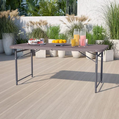 Miniatura 10 de EMMA + OLIVER Mesa plegable de plástico gris oscuro biplegable de altura ajustable de 4 pies con asa