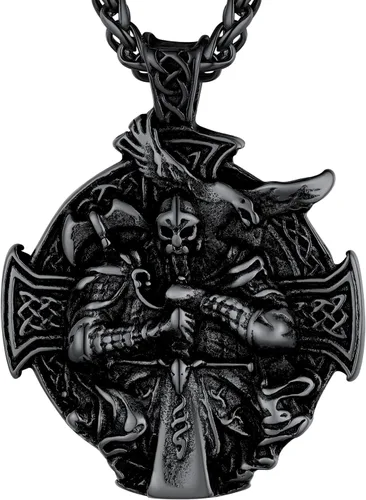 U7 Wiccan Necklace Pagan Pendant Men Women Stainless SteelBlack18K Gold Plated PentagramNorse VikingRaven Occult Necklaces