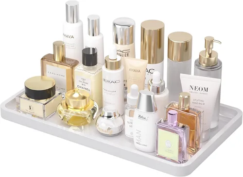 Miniatura 16 de Weenson Bandeja de tocador de baño para encimera, artículos de tocador, decoración de maquillaje, velas de perfume, bandeja de cocina para Blanco